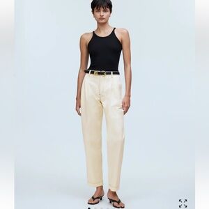 Madewell Pleated Straight Pants Tapered Cream Preppy Casual Coastal Beachy NWT